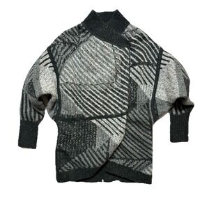 prAna Geometric‎ Knit Cardigan XS/S Gray Black Oversized Dolman Sleeve Sweater